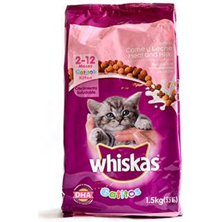 Alimento Seco para Gatos Cachorros Carne y Leche Whiskas 1 500 g