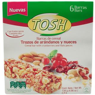 Barra de Cereal con Nueces y Frutas Almendras y Arándanos Tosh  138 g
