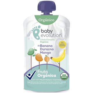 Compota de Frutas Mixtas Orgánica, Banano, Durazno, Mango Baby Evolution  99 g