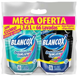 Detergente Líquido Kit Ropa Regular y Oscura, 66 Lavadas BlancoX 3 600 ml