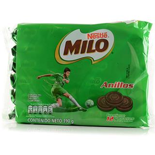 Galletas Sánduche de Chocolate Rellenas con Crema Sabor a Chocolate Anillos Milo  390 g