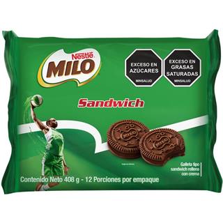 Galletas Sánduche de Chocolate Rellenas con Crema Sabor a Chocolate Milo  408 g