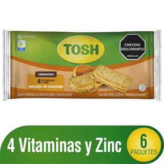 Galletas Sánduche Integrales Rellenas con Crema Sabor a Naranja Tosh  149 g