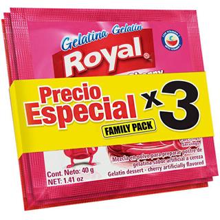 Gelatina en Polvo Sabores Surtidos: Frambuesa, Cerez y Fresa Royal  120 g