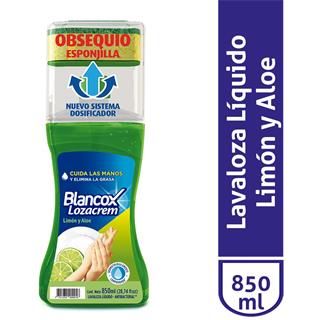 Jabón Lavaplatos Líquido con Aloe Vera y Aroma a Limón Dosificador, Obsequio Esponjilla Loza Crem  850 ml