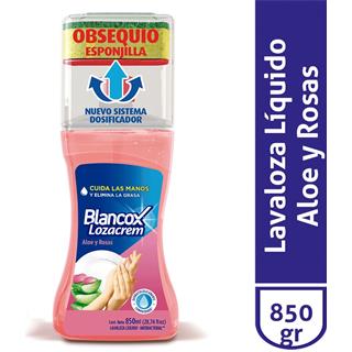 Jabón Lavaplatos Líquido con Aloe Vera y Aroma a Rosas Dosificador, Obsequio Esponjilla Loza Crem  850 ml