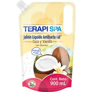 Jabón Líquido Antibacterial Coco y Vainilla, Glicerina Terapi Spa  900 ml