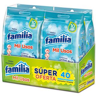 Paños Húmedos Mil Usos, 4 Paquetes de a 10 Familia  40 unidades