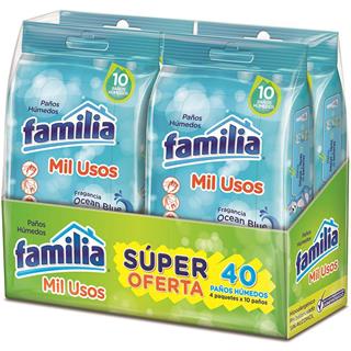 Paños Húmedos Mil Usos, 4 Paquetes de a 10 Familia  40 unidades