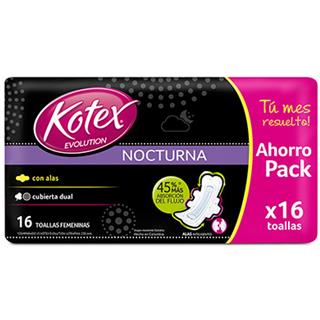 Toallas Higiénicas de Cubierta Mixta con Alas Nocturnas Kotex  16 unidades