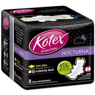 Toallas Higiénicas de Cubierta Mixta con Alas Nocturnas Kotex  8 unidades
