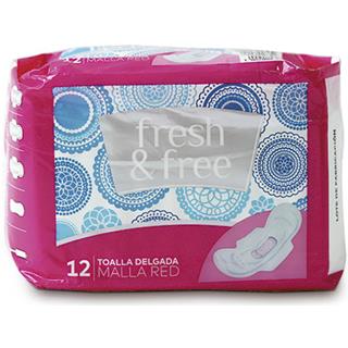 Toallas Higiénicas de Malla con Alas Fresh & Free  12 unidades