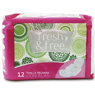 Toallas Higiénicas de Tela con Alas Ultradelgadas Fresh & Free  12 unidades