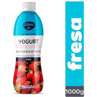 Yogur Deslactosado en Botella Fresa, Trozos de Fruta Alpina 1 000 g